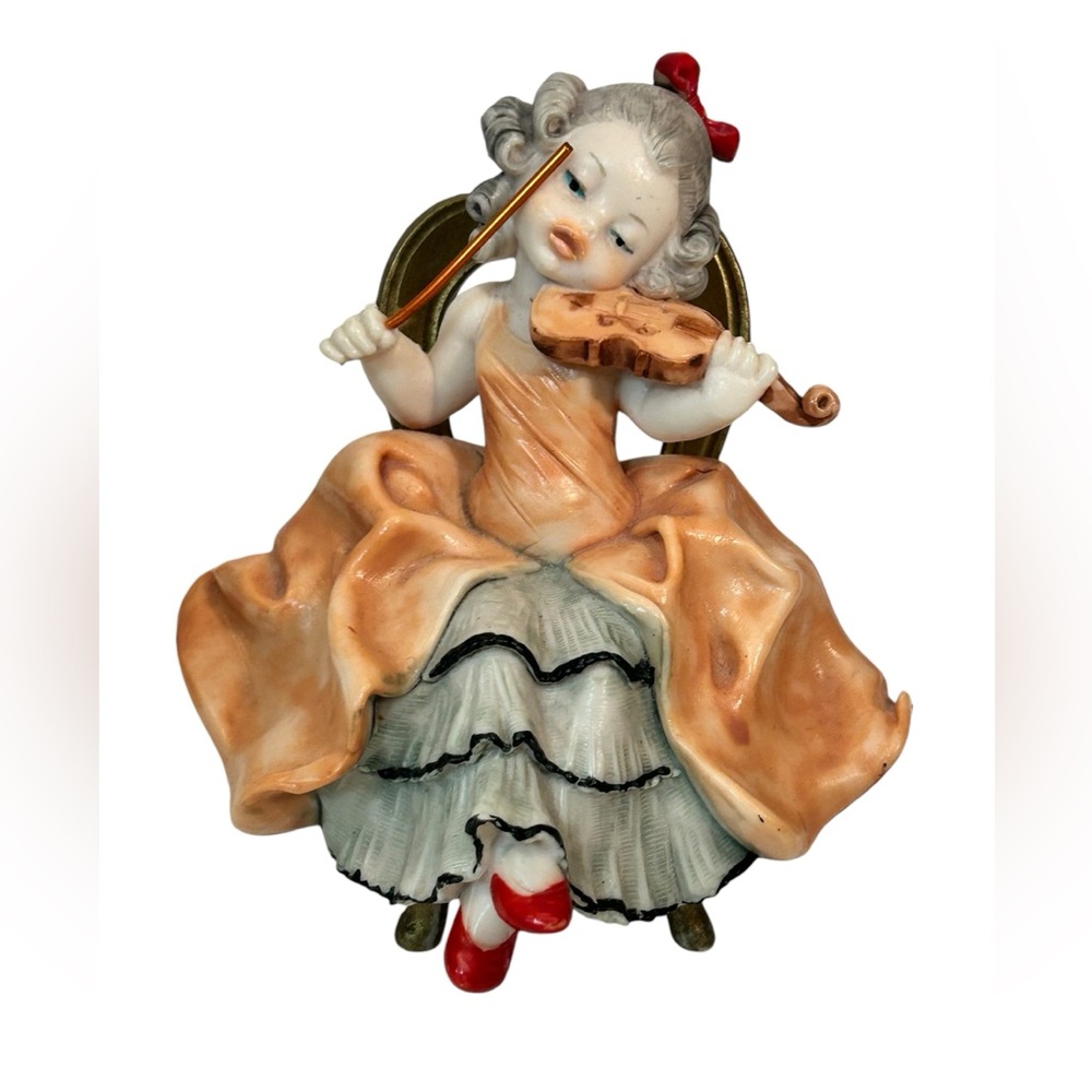 Vintage Italian-made, object, girl playing the violin, figurine. Hand painted
